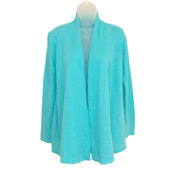 J. Jill Love Linen Turquoise Blue Long Open Cardigan Jacket XS Generous Fit - Picture 2 of 9